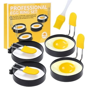 Suanyok Stainless Steel Egg Ring With Anti-Scalding Handle And Oil Brush, 4-Piece Egg Rings For Fried Eggs And English Muffins, Non-Stick Coating Kitchen Breakfast Tool, For Frying/Shaping