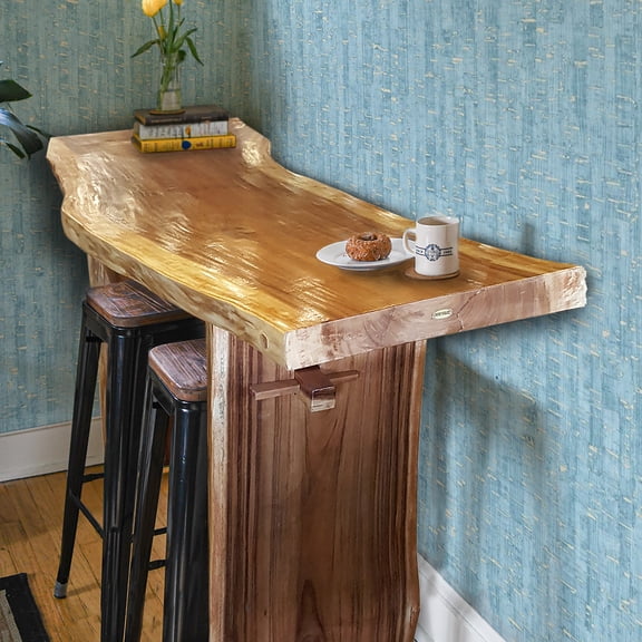 Suar Live Edge Slab Freestanding Bar with Shelf, 79 Inch