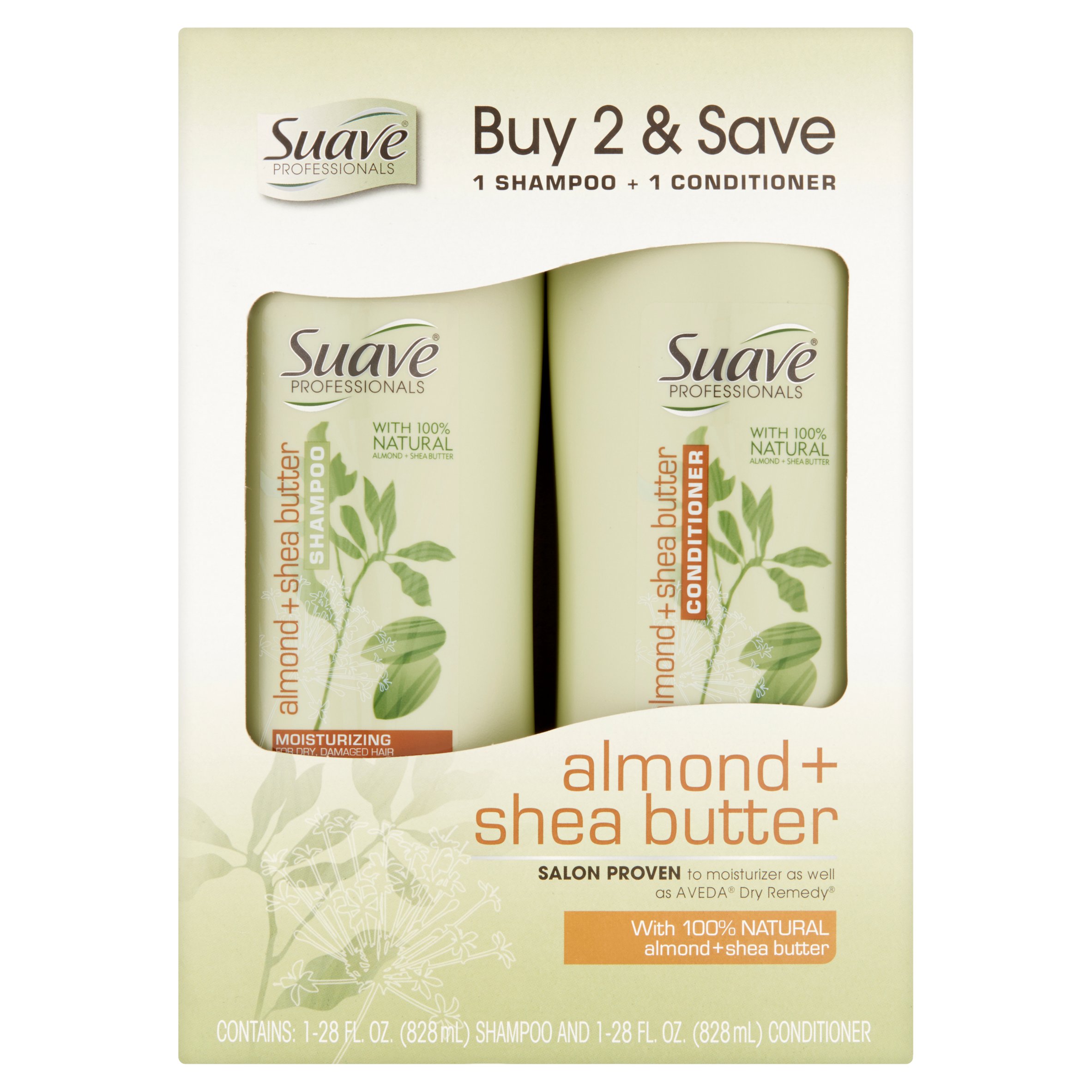 Suave 2-in-1 Shampoo & Conditioner, Almond and Shea Butter, 28 Oz, 2 Ct - image 1 of 6