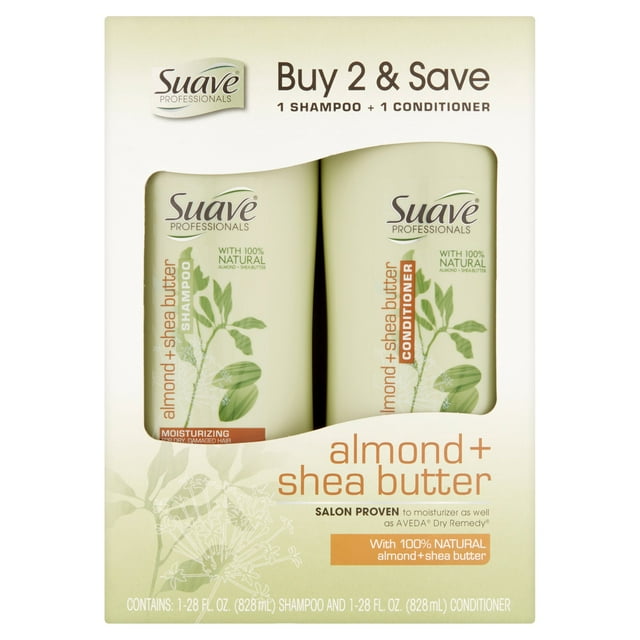 Suave 2-in-1 Shampoo & Conditioner, Almond and Shea Butter, 28 Oz, 2 Ct