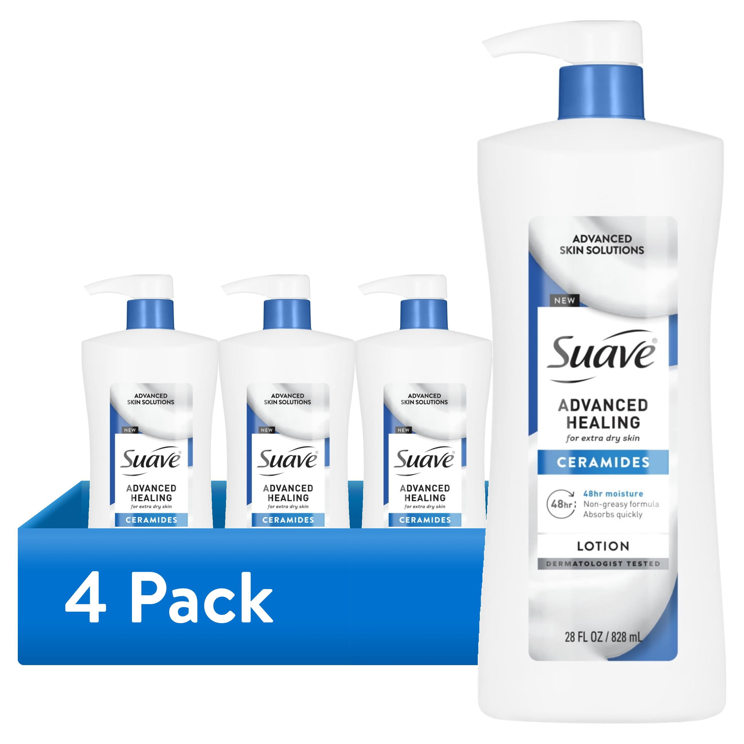 (4 pack) Suave Advanced Healing Hand & Body Lotion With Ceramides For Very Dry Skin, 28 FL OZ Pump