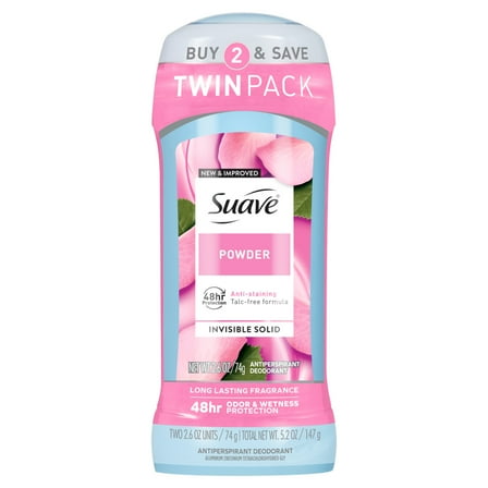 Suave Antiperspirant Deodorant For Women, 48hr Protection, Powder, 2.6 oz, Twin Pack