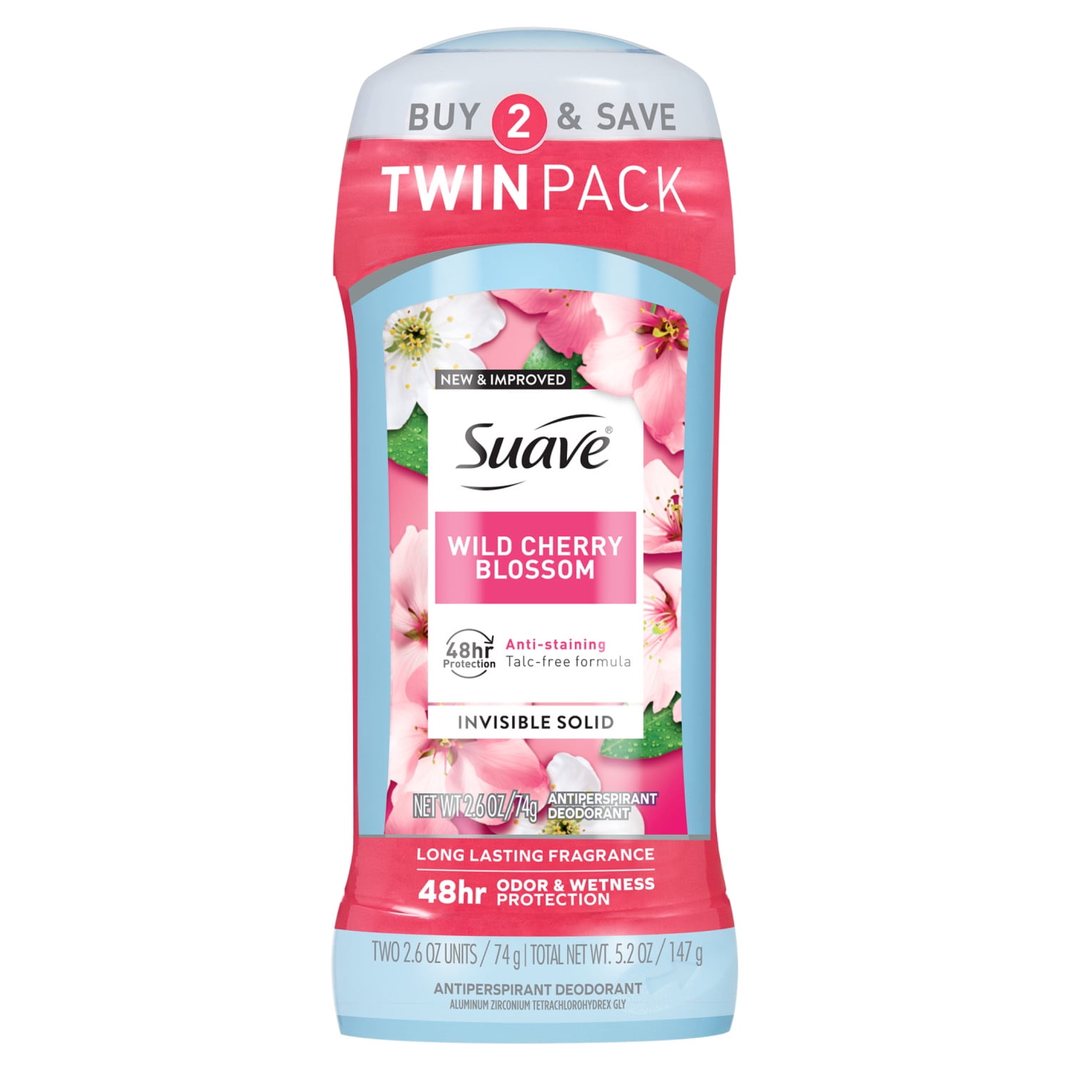 Suave Antiperspirant Deodorant For Women, Wild Cherry Blossom, 2.6 oz Twin Pack