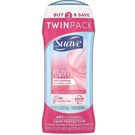 Suave Antiperspirant Deodorant, Powder, 2.6oz, 2 Pack