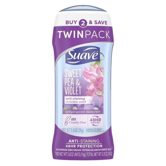 Suave Antiperspirant Deodorant, Sweet Pea, 2.6 oz, 2 Pack