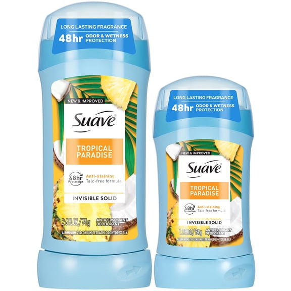 Suave Antiperspirant Deodorant for Women, Tropical Paradise 2-Size Variety Pack  Anti-Staining Invisible Solid, Talc-Free (2 Piece Set)
