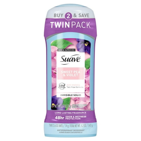 Suave Antiperspirant Female Deodorant, 48hr Protection Sweet Pea & Violet, 2.6 oz, 2 Pk