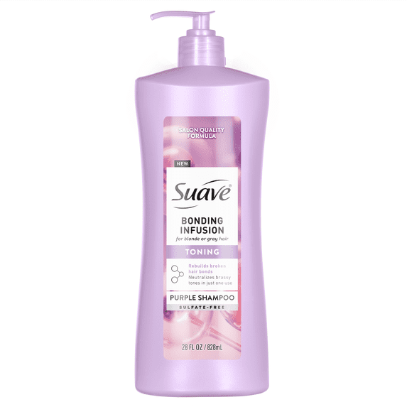 Suave Bonding Infusion Purple Toning Shampoo, Purple Shampoo for Blonde Hair, Color-Treated and Damaged Hair, 28 fl oz