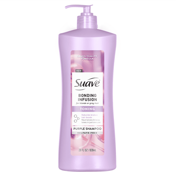 Suave Bonding Infusion Purple Toning Shampoo, Purple Shampoo for Blonde Hair, Color-Treated and Damaged Hair, 28 fl oz