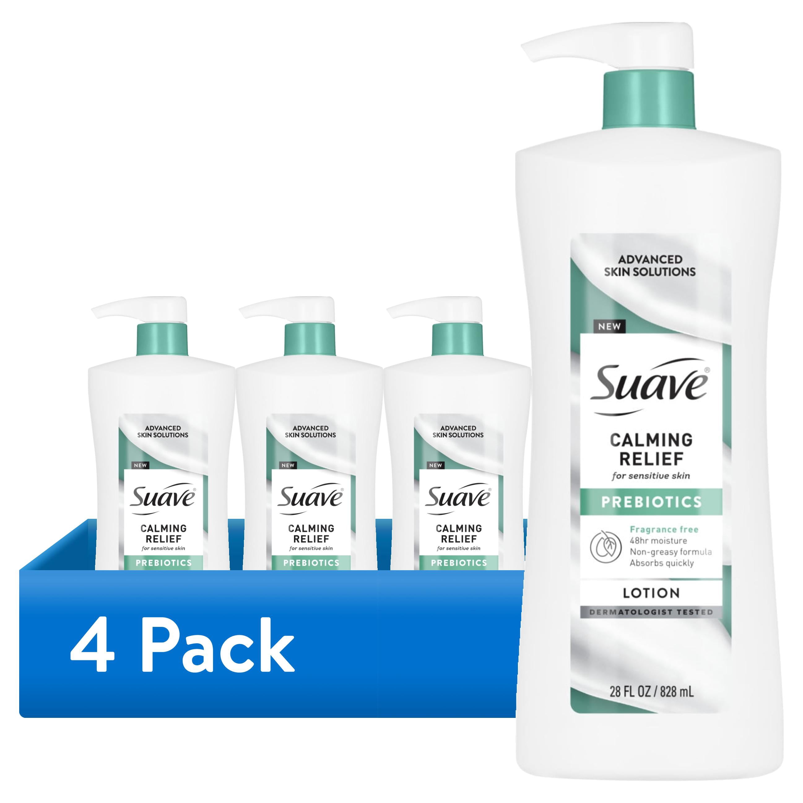 (4 pack) Suave Calming Relief Hand & Body Lotion With Prebiotics For Sensitive Skin, 28 fl oz Pump