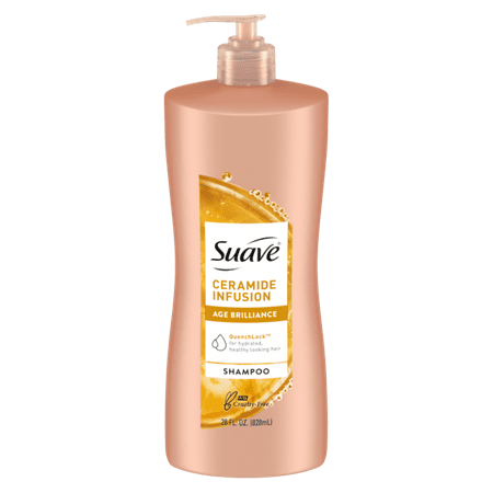 Suave Ceramide Infusion Age Brilliance Shampoo with Pump, Strengthening, 28 fl oz