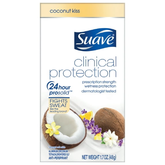 Suave Clinical Antiperspirant Deodorant, Coconut Kiss, for Women and Men, 1.7 oz