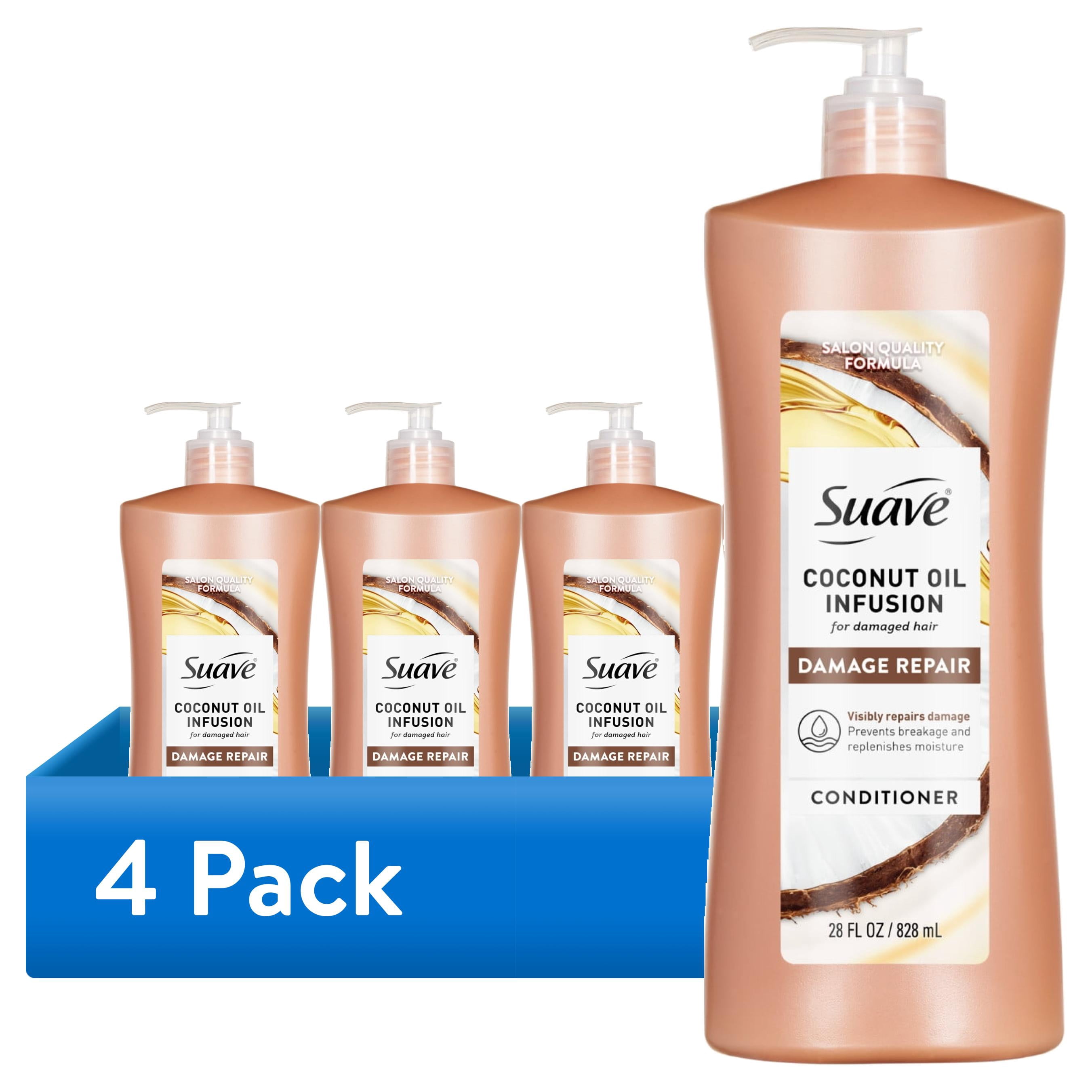 (4 pack) Suave Coconut Oil Infusion Conditioner for Damaged Hair, Over-Processed, Color-Treated Hair, Restores Softness and Shine, 28 fl oz
