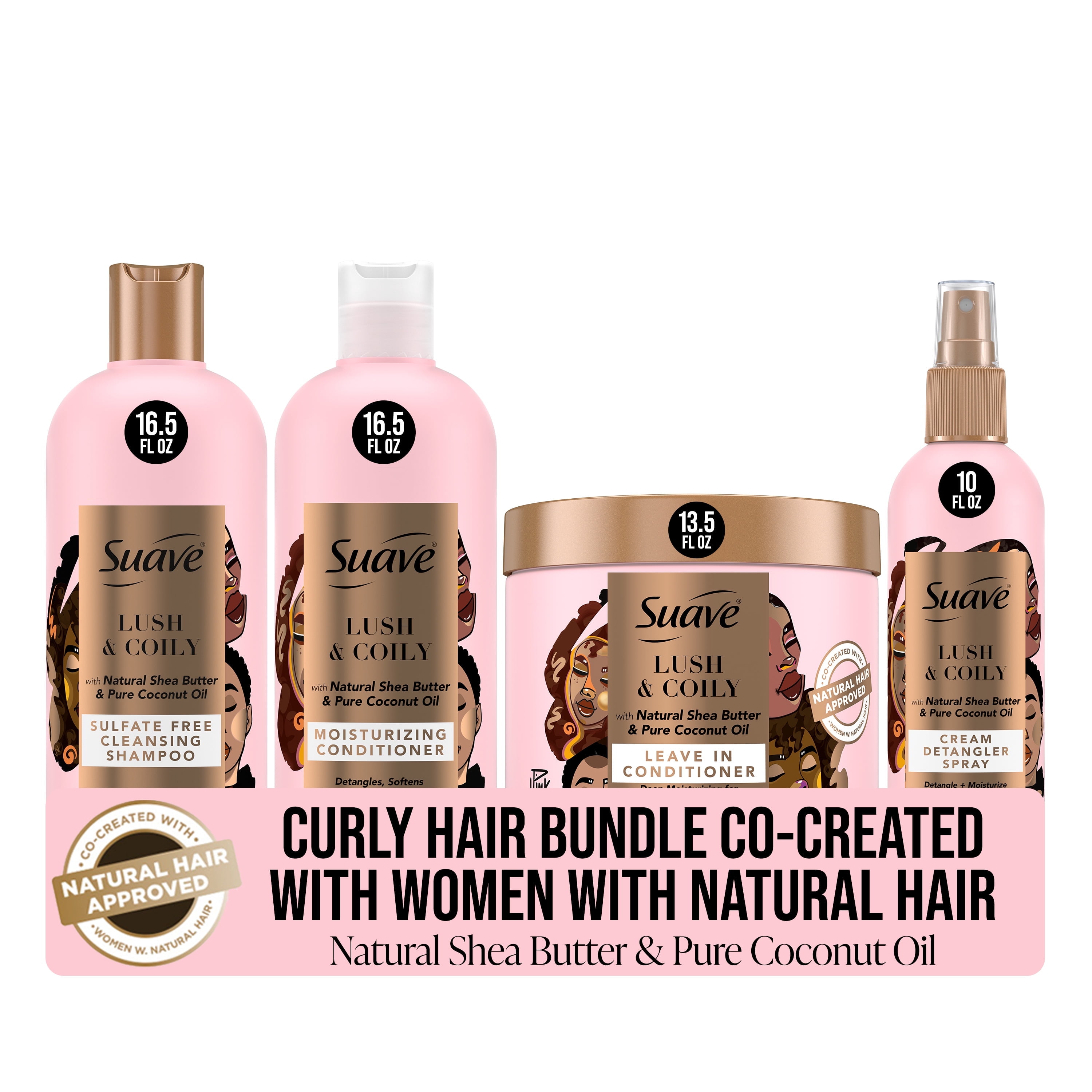 Suave Curly Hair Shampoo and Conditioner Set, Leave-In Conditioner & Detangling Spray