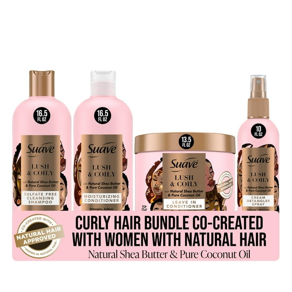 Suave Curly Hair Shampoo and Conditioner Set, Leave-In Conditioner & Detangling Spray