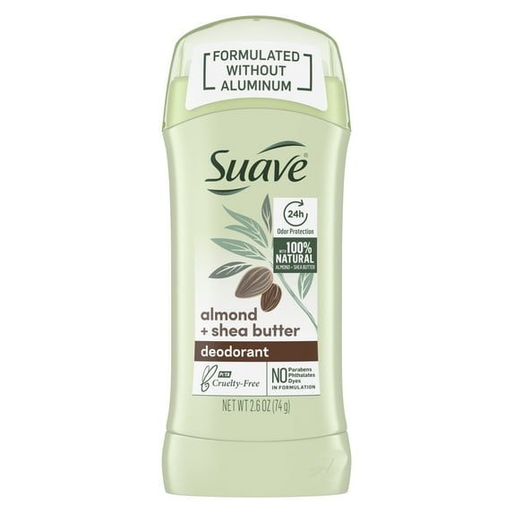 Suave Deodorant For 24-Hour Odor Protection Almond & Shea Butter Aluminum-Free 2.6 oz