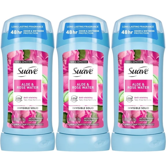 Suave Deodorant Stick Rose & Aloe Solid Antiperspirant Women Deodorant -3 Pack