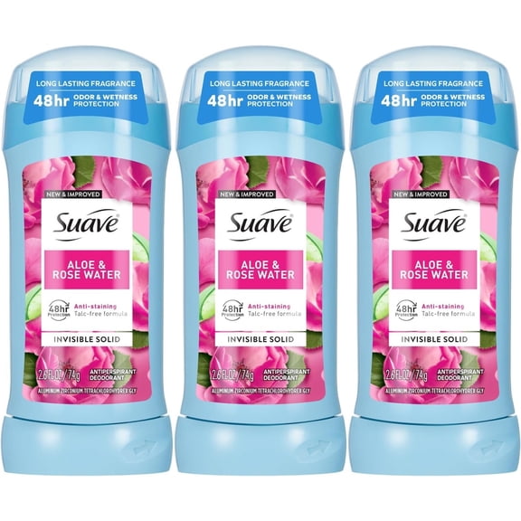 Suave Deodorant Stick Rose & Aloe Solid Antiperspirant Women Deodorant -3 Pack