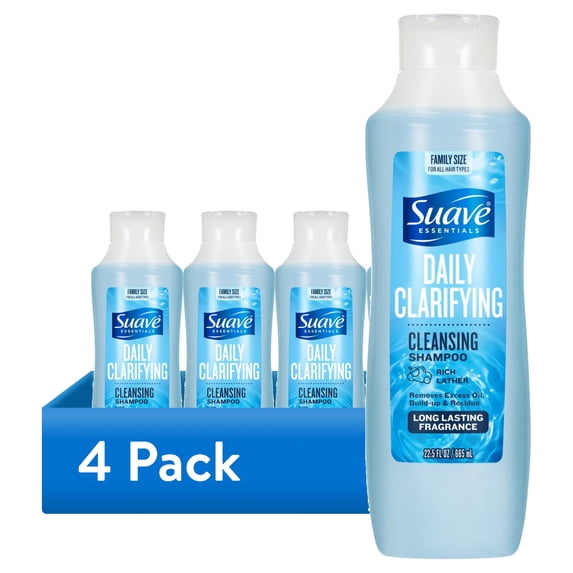 (4 pack) Suave Essentials Daily Clarifying Shampoo, Deep Cleansing for All Hair Types, 22.5 FL OZ