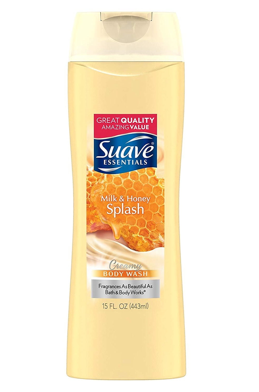 Suave Essentials Liquid Body Wash Milk and Honey with Vitamin E, 15 oz