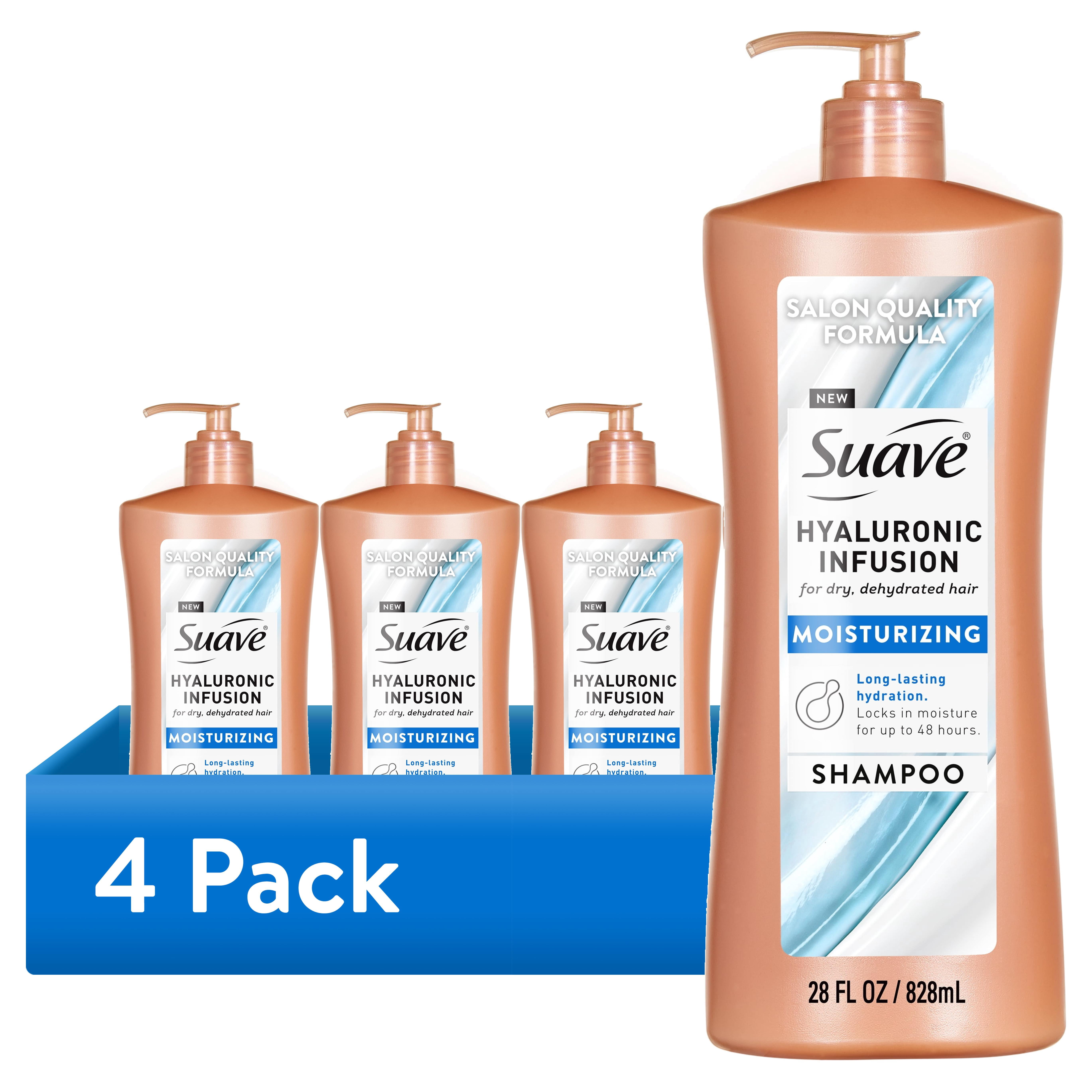 (4 pack) Suave Hyaluronic Infusion Moisturizing Shampoo, Hydrates Dry Hair with Hyaluronic Acid, 28 fl oz