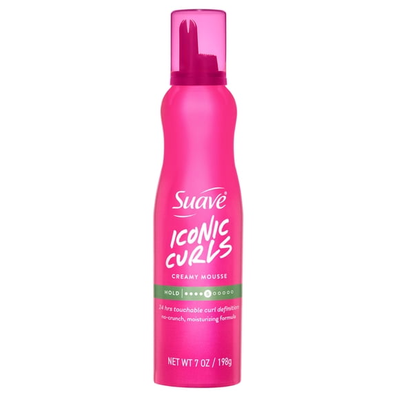 Suave Iconic Curls Hair Mousse, Curl Defining Mousse for Curly & Wavy Hair, 24-Hour Soft Hold, Lightweight, No Crunch, 7 oz