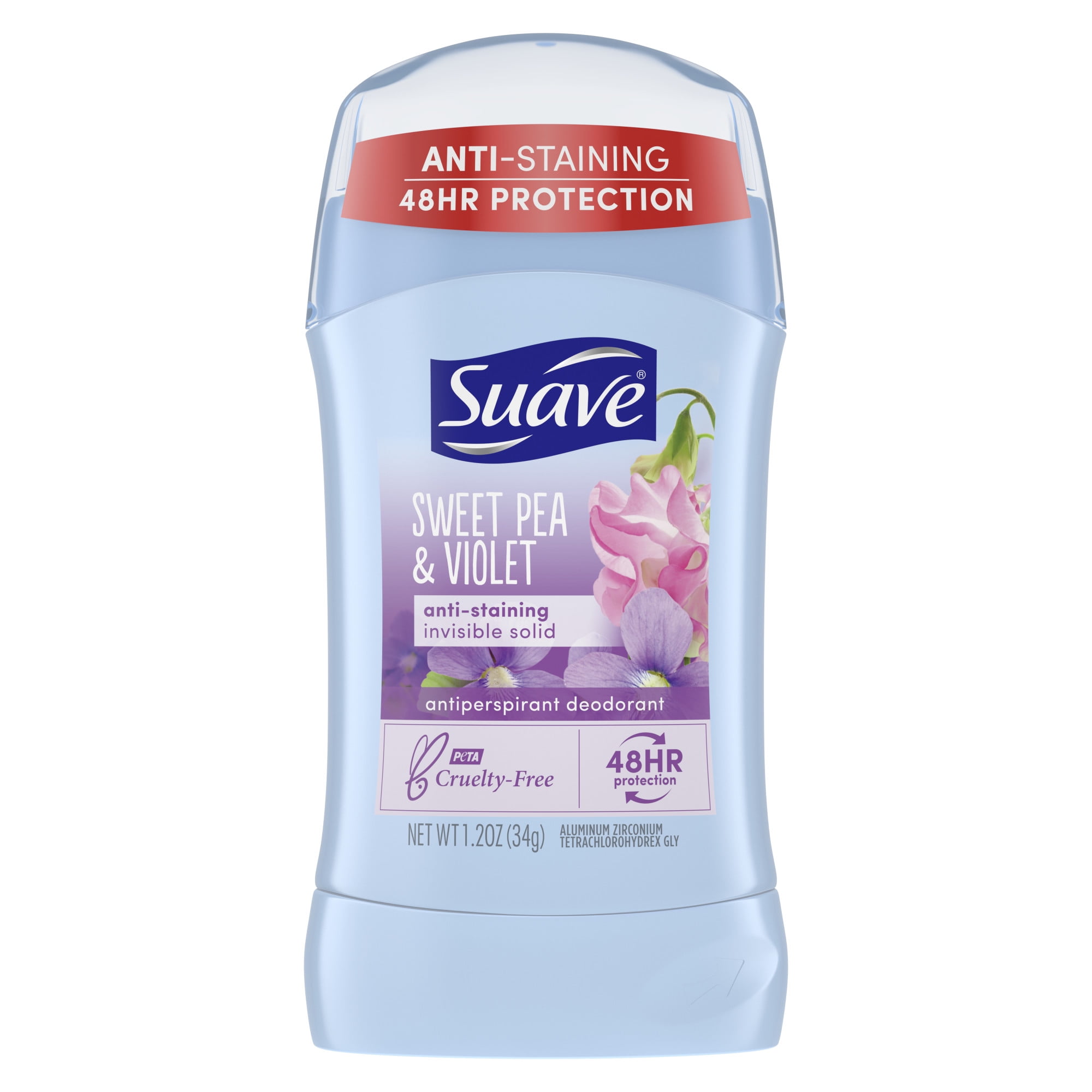 Suave Invisible Solid Antiperspirant Deodorant, Sweet Pea and Violet, Unisex, 1.2 oz