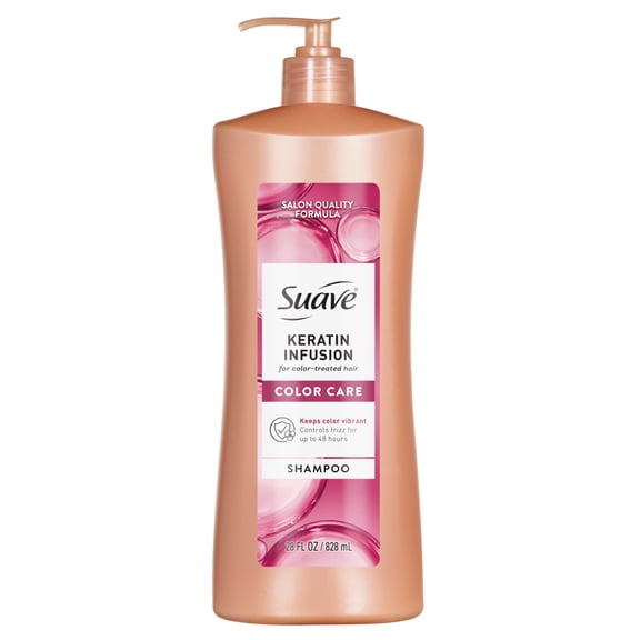 Suave Keratin Infusion Color Care Shampoo for Color Treated Hair, 48-hour Frizz Control, Smooths and Adds Shine, 28 fl oz