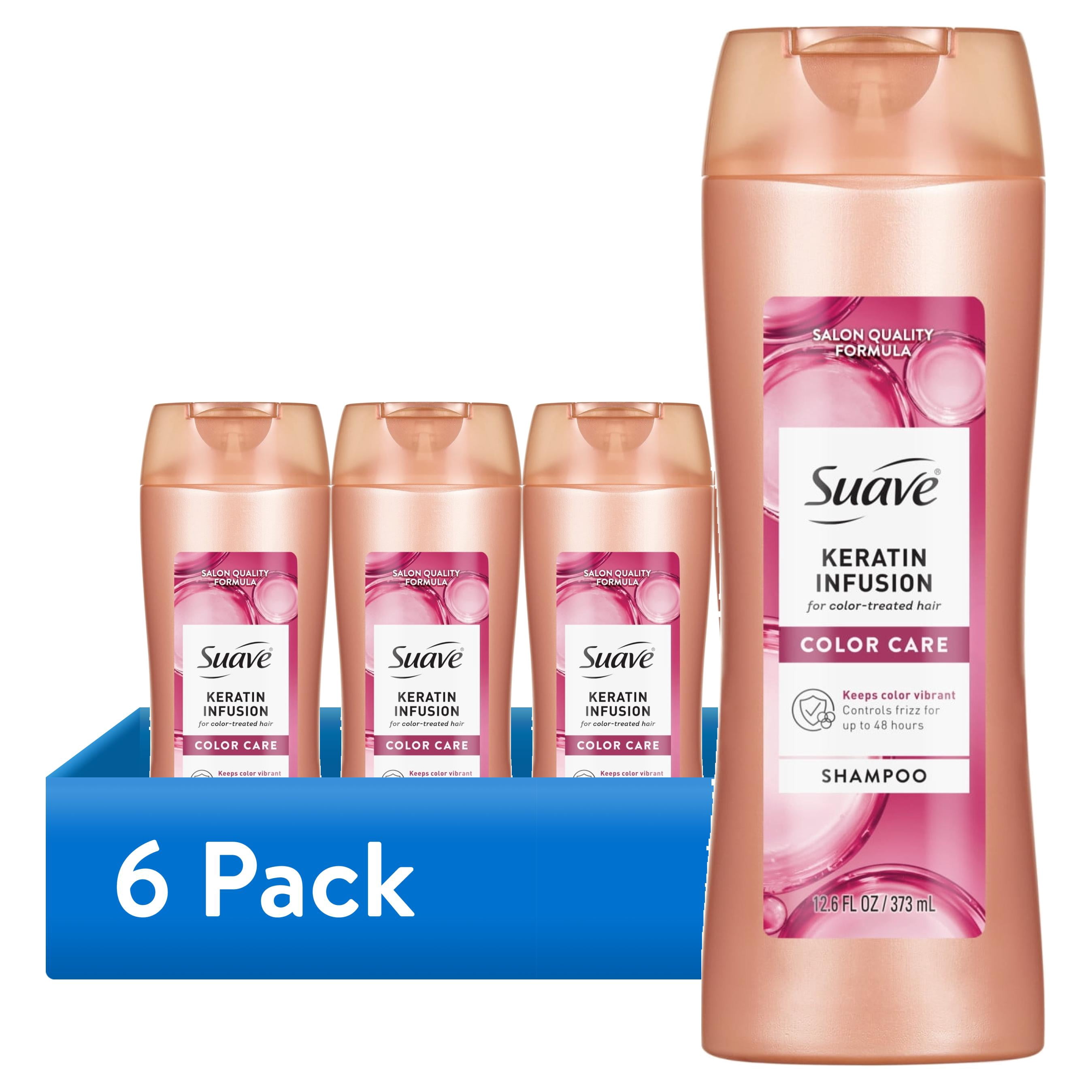 (6 pack) Suave Keratin Infusion Shampoo For Color Treated Hair, 48HR Frizz Control, 12.6 FL OZ