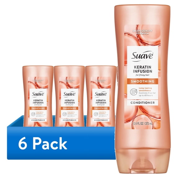 (6 pack) Suave Keratin Infusion Smoothing Conditioner For Frizzy Hair, 48HR Frizz Control, 12.6 FL OZ