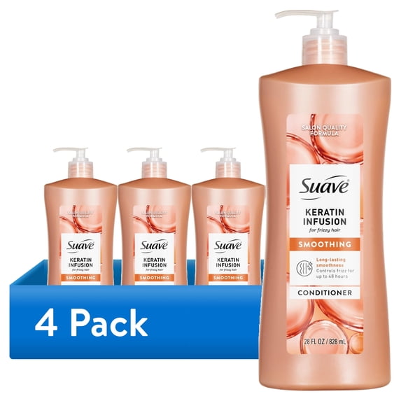 (4 pack) Suave Keratin Infusion Smoothing Conditioner For Frizzy Hair, 48HR Frizz Control, 28 fl oz