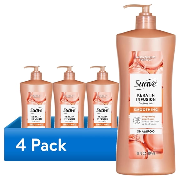 (4 pack) Suave Keratin Infusion Smoothing Shampoo for Frizzy Hair, Damaged Curly Hair, Smooths and Detangles, 28 fl oz