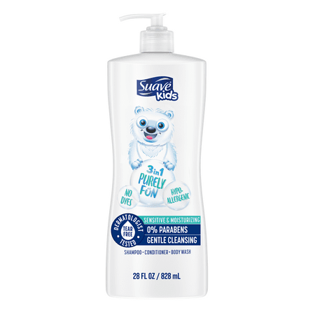 Suave Kids 3-in-1 Shampoo Conditioner Body Wash, Purely Fun, 28 oz