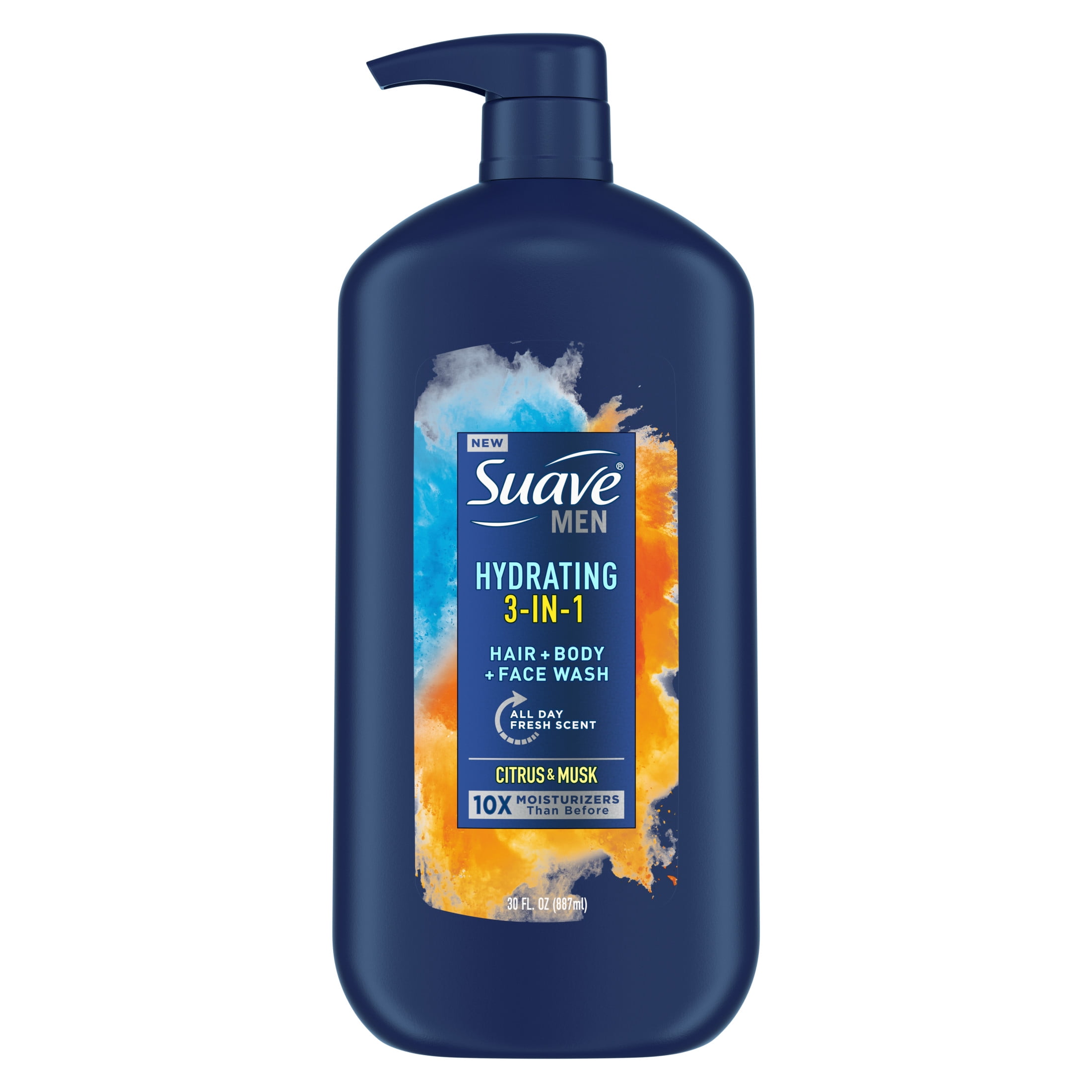 Suave Men 3 in 1 Mens Body Wash, Hair, Face and Body Wash, Hydrating, Citrus & Musk, 30 oz
