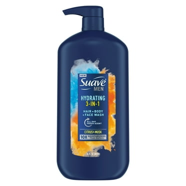 Suave Men 3 in 1 Mens Body Wash, Hair, Face and Body Wash, Hydrating, Citrus & Musk, 30 oz