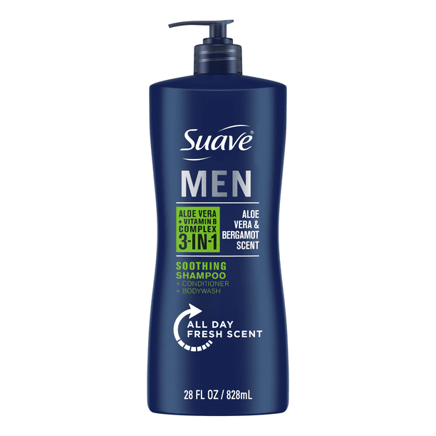 Suave Men 3-in-1 Shampoo, Conditioner & Body Wash, Soothing, Aloe Vera ...