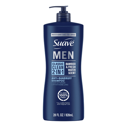 Suave Men Anti-Dandruff 2-in-1 Shampoo & Conditioner, Classic Clean, 28 Oz