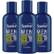 Suave Men Body Wash 3-in-1 Citrus Rush   Travel-Size Shampoo, Conditioner & Body Soap All-in-One Formula with Keratin for Healthy Hair & Skin, 3 Oz Ea Pack of 3