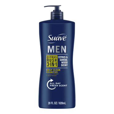 Suave Men Citrus Rush 3-in-1 Shampoo, Conditioner & Body Wash, Daily Clean, Citrus & Sandalwood, 28 fl oz
