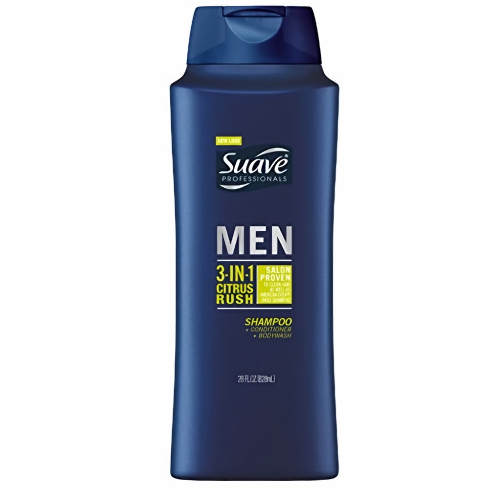 Suave Men Citrus Rush 3-in-1 Shampoo Conditioner Body Wash (Pack of 4)