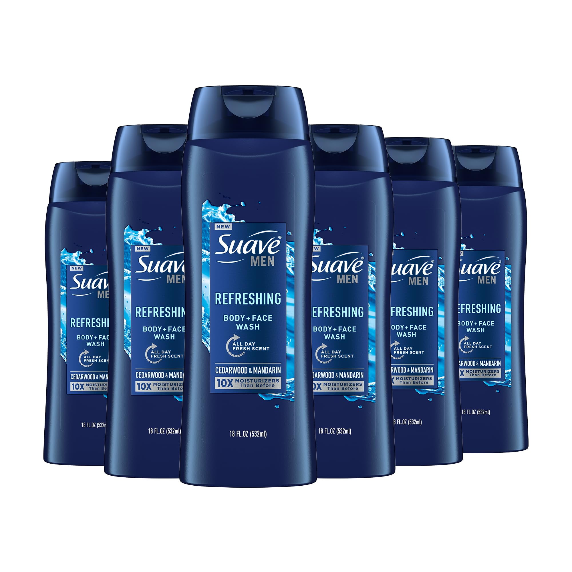 Suave Men Moisturizing Body MZF22 & Face Wash, With Cedarwood and Mandarin Scent, No Parabens, No Phtahaltes, 18 Oz Pack of 6