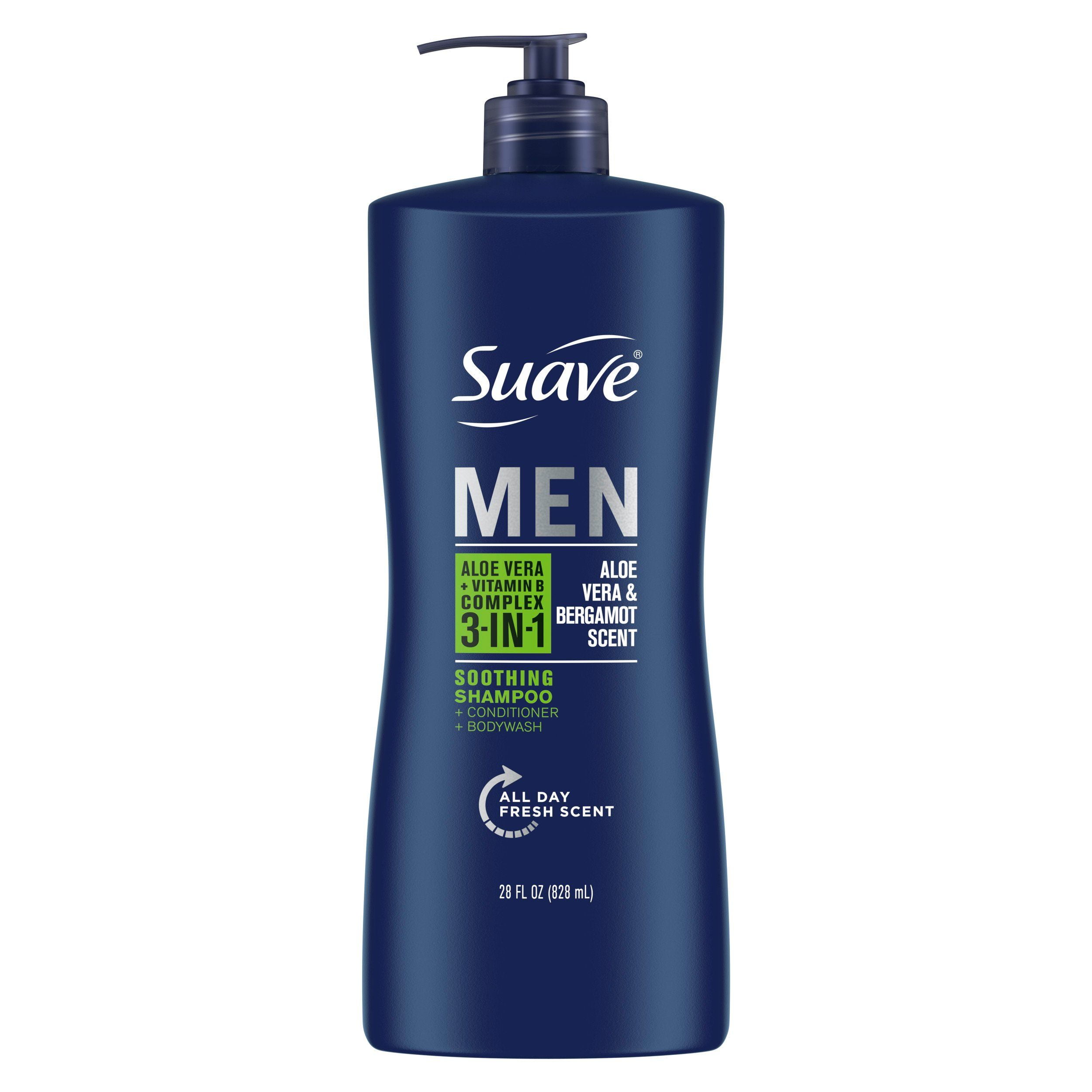 Suave Men Vitamin B Complex Shampoo + Conditioner + Body Wash - Aloe Vera & Bergamont - 28 oz Package May Vary