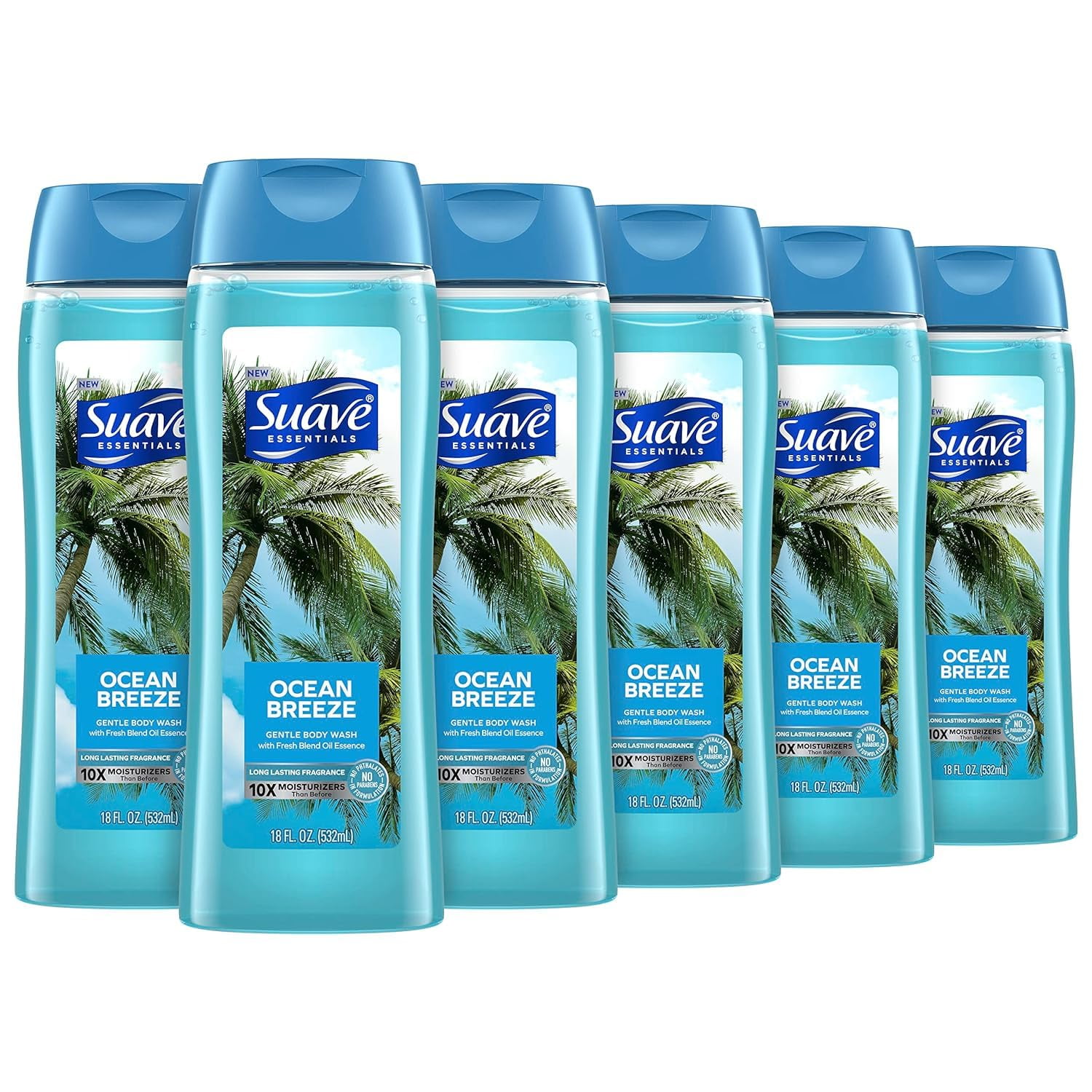 Suave Essentials Ocean Breeze Refreshing Body Wash Soap for All Skin Types (Pack of 6)
