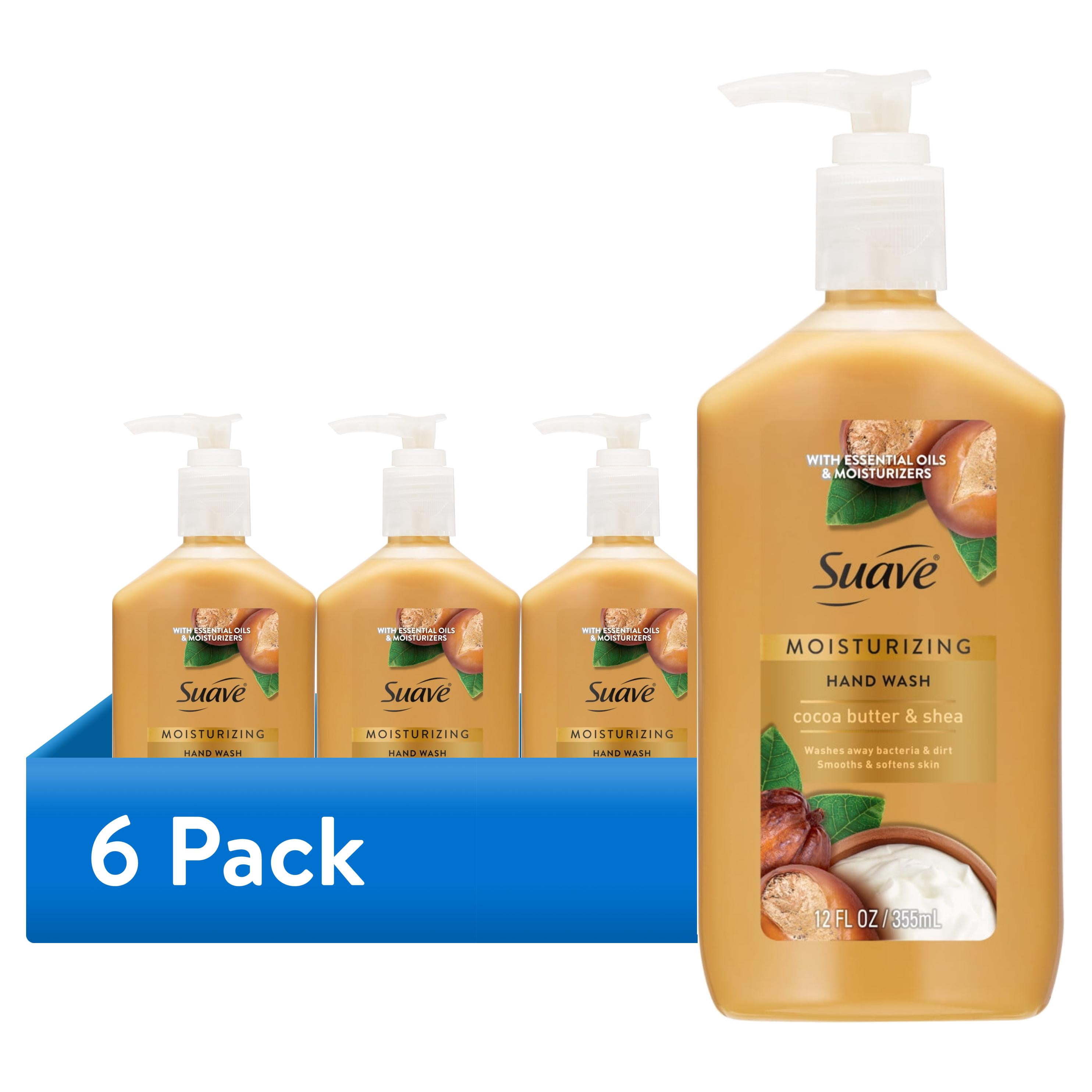 (6 pack) Suave Moisturizing Cocoa Butter & Shea Hand Soap, Gentle Cleanser for Hands, 12 fl oz