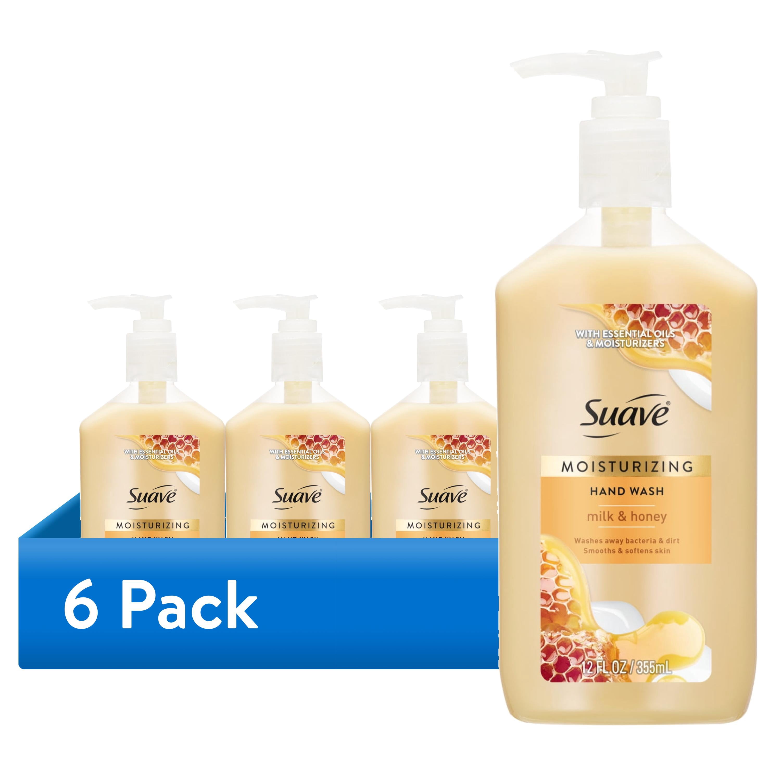 (6 pack) Suave Moisturizing Milk & Honey Hand Soap, Gentle Cleanser for Hands, 12 FL OZ