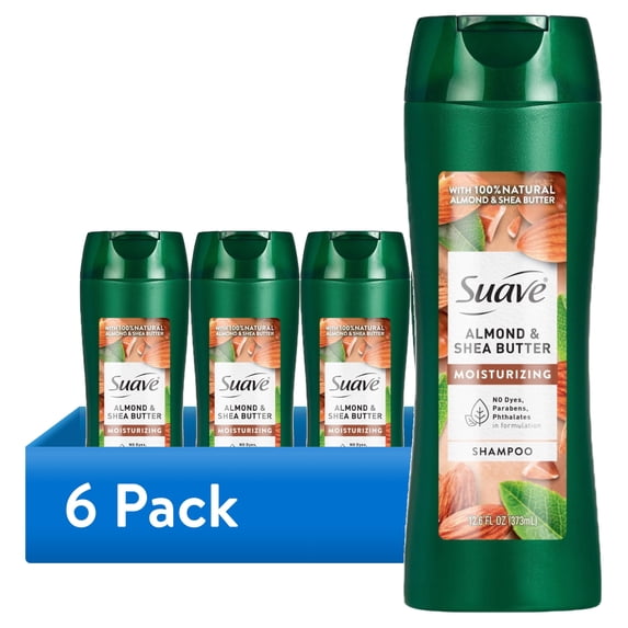 (6 pack) Suave Moisturizing Shampoo With 100% Natural Almond & Shea Butter, 12.6 fl oz