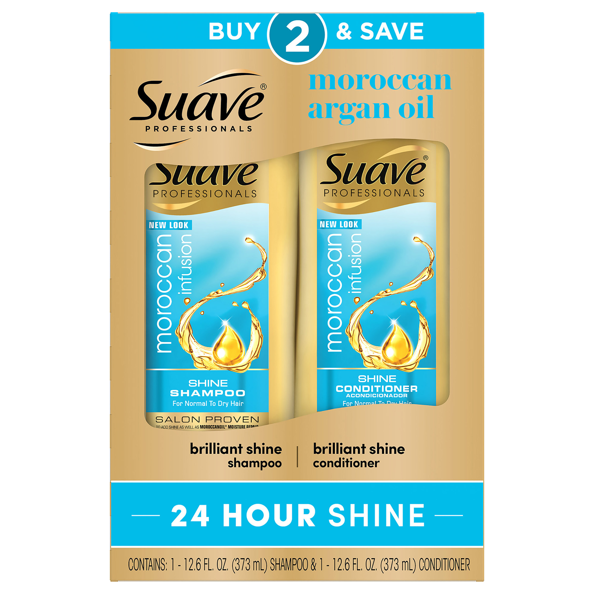 Suave Moroccan Infusion with Argan Oil Shine Shampoo and Conditioner, 12.6 oz 2 Pack - image 1 of 8
