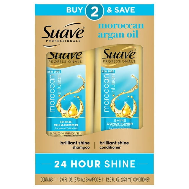 Suave Moroccan Infusion with Argan Oil Shine Shampoo and Conditioner, 12.6 oz 2 Pack
