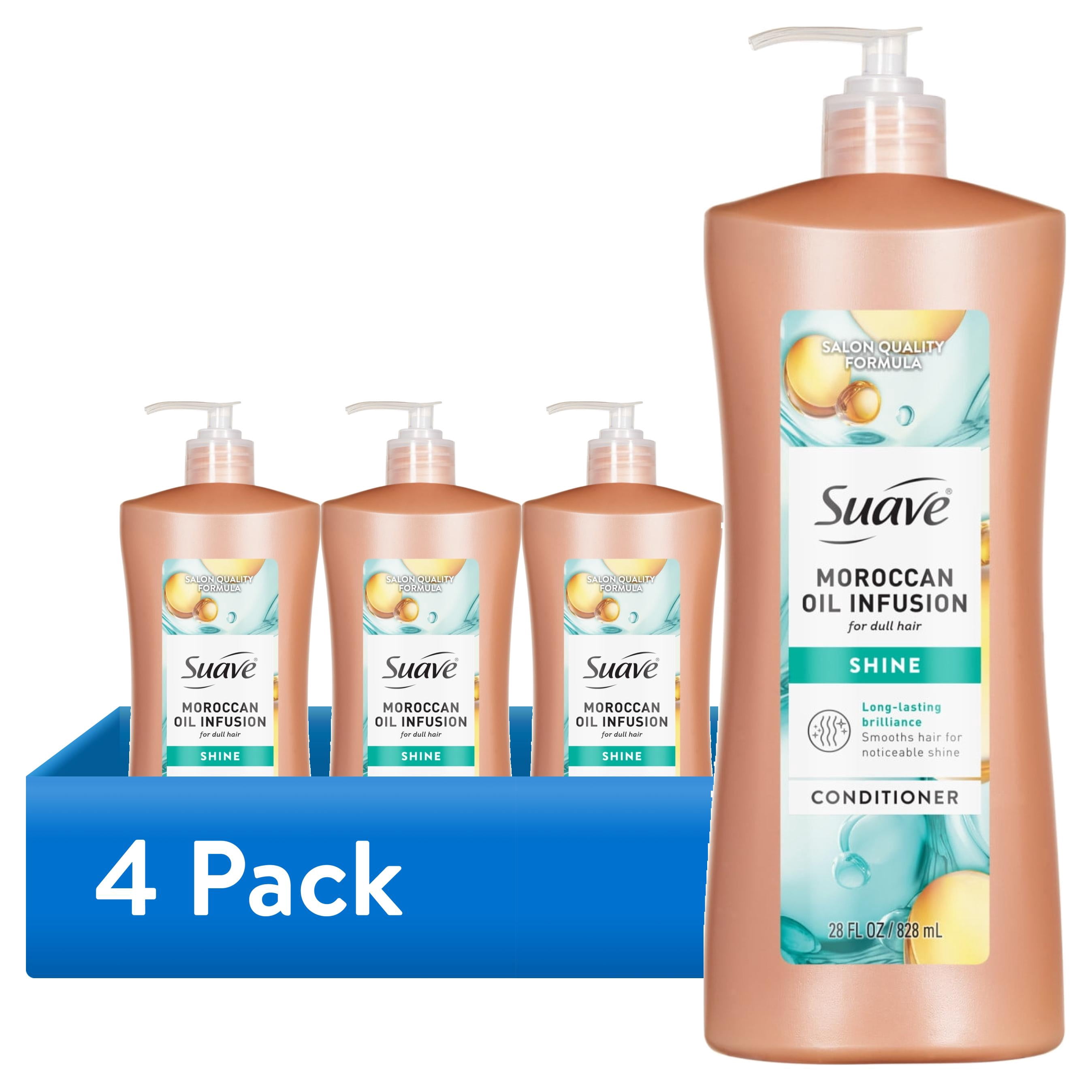(4 pack) Suave Moroccan Oil Infusion Conditioner For Dull Hair, Adds Shine, 28 FL OZ