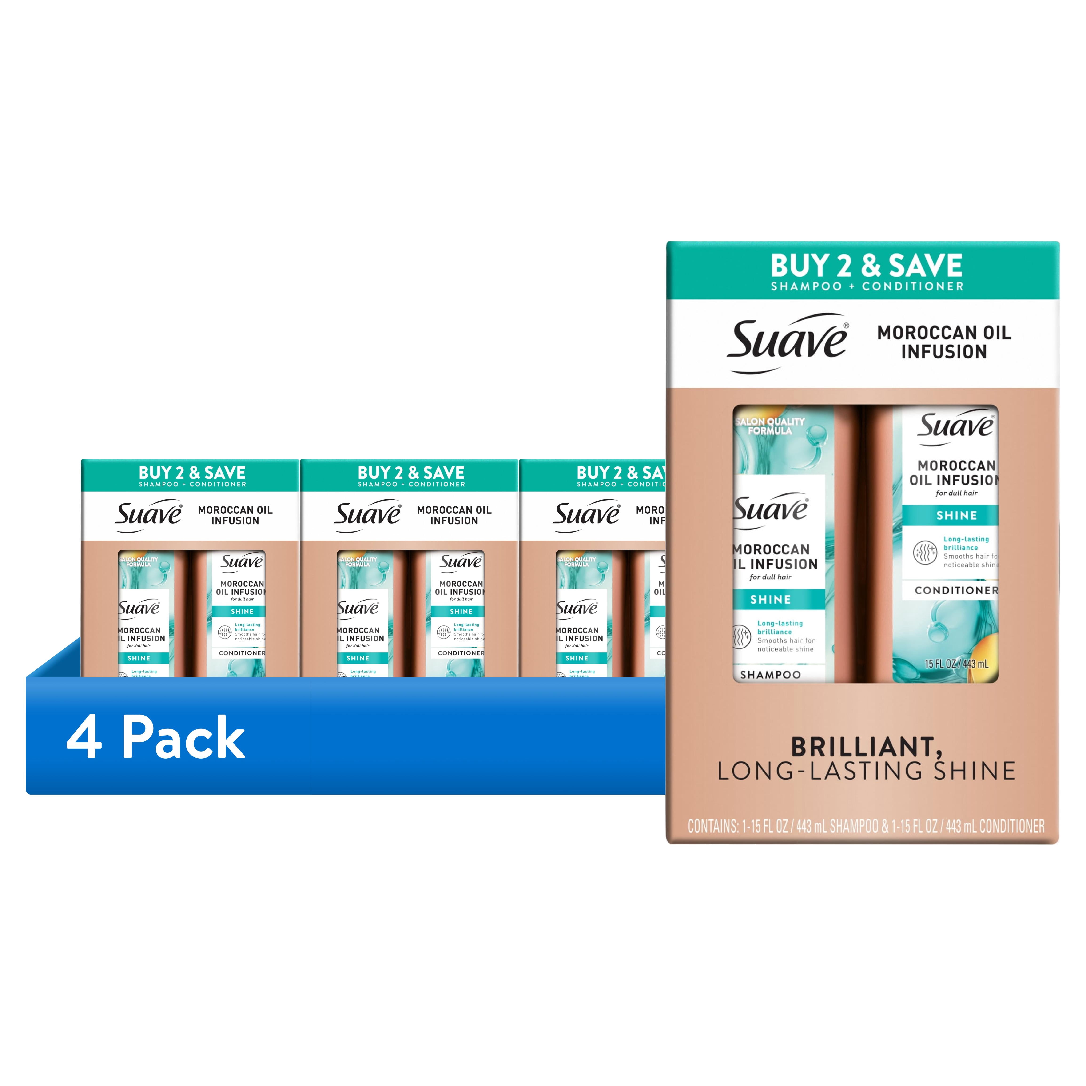(4 pack) Suave Moroccan Oil Infusion Shampoo & Conditioner Value Pack, 15 FL OZ EA